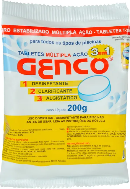 Tablete de cloro Múltipla Ação 3 em 1 da Genco, 200 g
