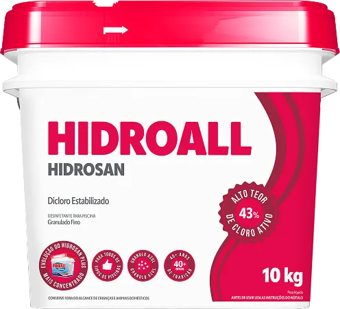 Balde de 10 kg do cloro Hidrosan, dicloro estabilizado da Hidroall
