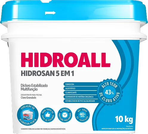 Balde de 10 kg do cloro Hidrosan 5 em 1 da Hidroall
