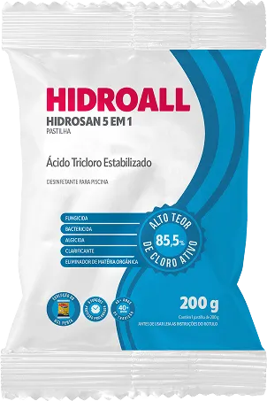 Pastilha de cloro Hidrosan 5 em 1 da Hidroall, 200 g