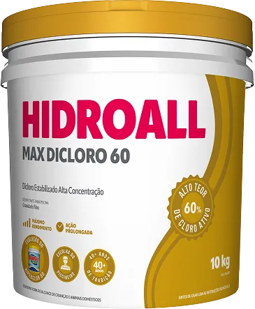 Balde de 10 kg do cloro Max Dicloro 60 da Hidroall