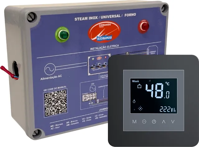 Comando touch Steam Inox da Sodramar para sauna a vapor